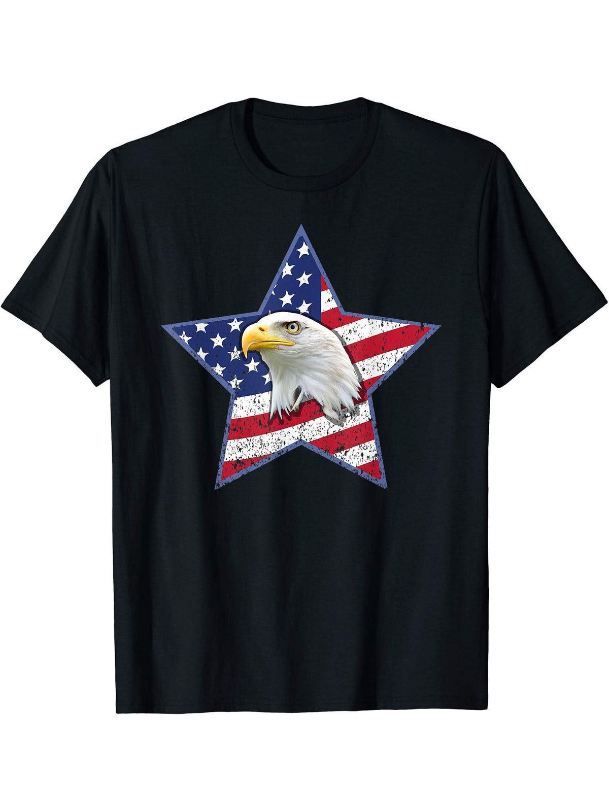 Funny July 4th apparel American Flag 4th Of July Bald Eagle T-Shirt 180G 100% Cotton Printed Round Neck Short-Sleeve T-Shirt, Gifts for Men Dad Husband Grandpa, S-XXXL, Black
