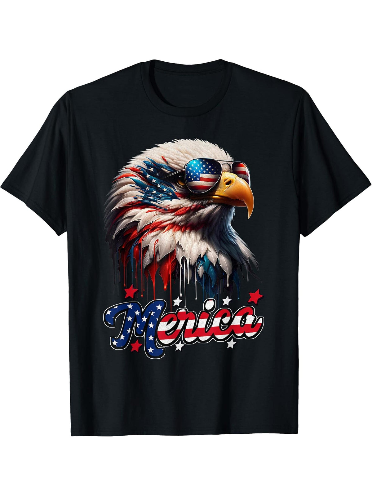 Bald Eagle Merica USA Eagle Of Freedom America 4th of July T-Shirt 180G 100% Cotton Printed Round Neck Short-Sleeve T-Shirt, Gifts for Men Dad Husband Grandpa, S-XXXL, Black