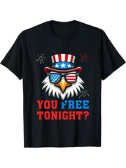 Bald Eagle Are You Free Tonight Happy 4th Of July Patriotic T-Shirt 180G 100% Cotton Printed Round Neck Short-Sleeve T-Shirt, Gifts for Men Dad Husband Grandpa, S-XXXL, Black