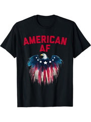 American AF Bald Eagle Flag Tee Shirt 180G 100% Cotton Printed Round Neck Short-Sleeve T-Shirt, Gifts for Men Dad Husband Grandpa, S-XXXL, Black
