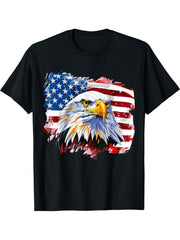 Cool USA Patriotic Bald Eagle American Flag for 4th of July T-Shirt 180G 100% Cotton Printed Round Neck Short-Sleeve T-Shirt, Gifts for Men Dad Husband Grandpa, S-XXXL, Black