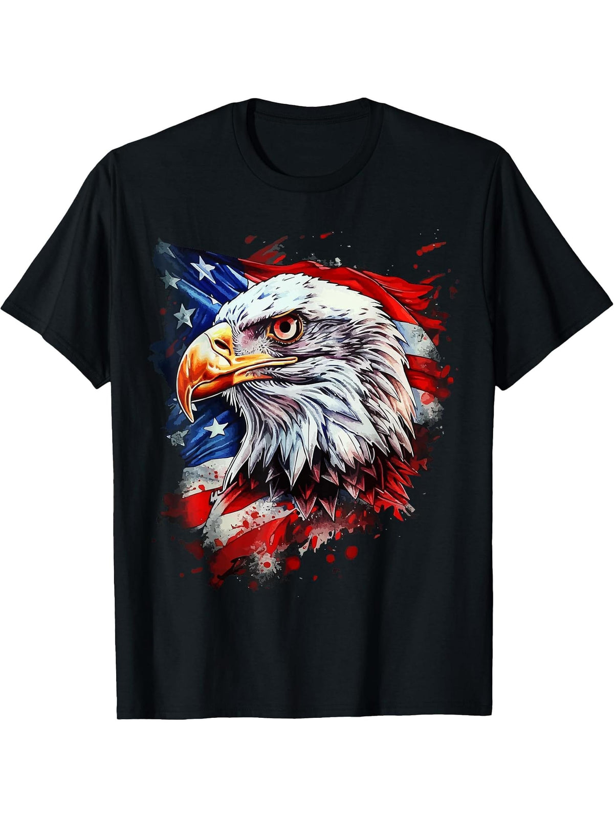 Cool USA Patriotic Bald Eagle American Flag for 4th of July T-Shirt 180G 100% Cotton Printed Round Neck Short-Sleeve T-Shirt, Gifts for Men Dad Husband Grandpa, S-XXXL, Black