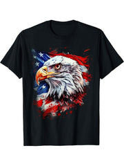 Cool USA Patriotic Bald Eagle American Flag for 4th of July T-Shirt 180G 100% Cotton Printed Round Neck Short-Sleeve T-Shirt, Gifts for Men Dad Husband Grandpa, S-XXXL, Black