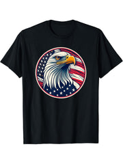 American Patriot Freedom Bald Eagle USA Flag T-Shirt 180G 100% Cotton Printed Round Neck Short-Sleeve T-Shirt, Gifts for Men Dad Husband Grandpa, S-XXXL, Black