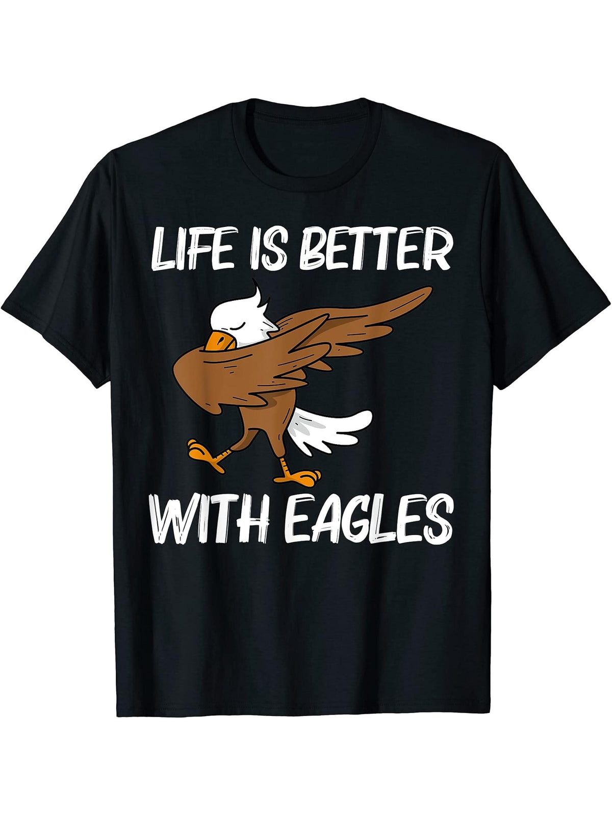 Cool Eagle For Men Women Dabbing Bald Flying Animal T-Shirt 180G 100% Cotton Printed Round Neck Short-Sleeve T-Shirt, Gifts for Men Dad Husband Grandpa, S-XXXL, Black