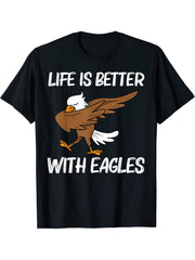 Cool Eagle For Men Women Dabbing Bald Flying Animal T-Shirt 180G 100% Cotton Printed Round Neck Short-Sleeve T-Shirt, Gifts for Men Dad Husband Grandpa, S-XXXL, Black