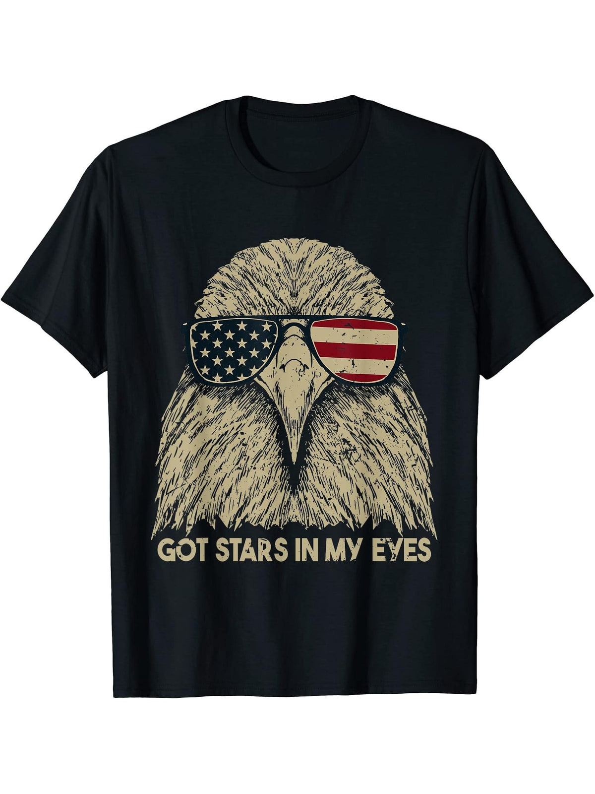Got Stars In My Eyes | Bald Eagle American Flag Patriot T-Shirt 180G 100% Cotton Printed Round Neck Short-Sleeve T-Shirt, Gifts for Men Dad Husband Grandpa, S-XXXL, Black