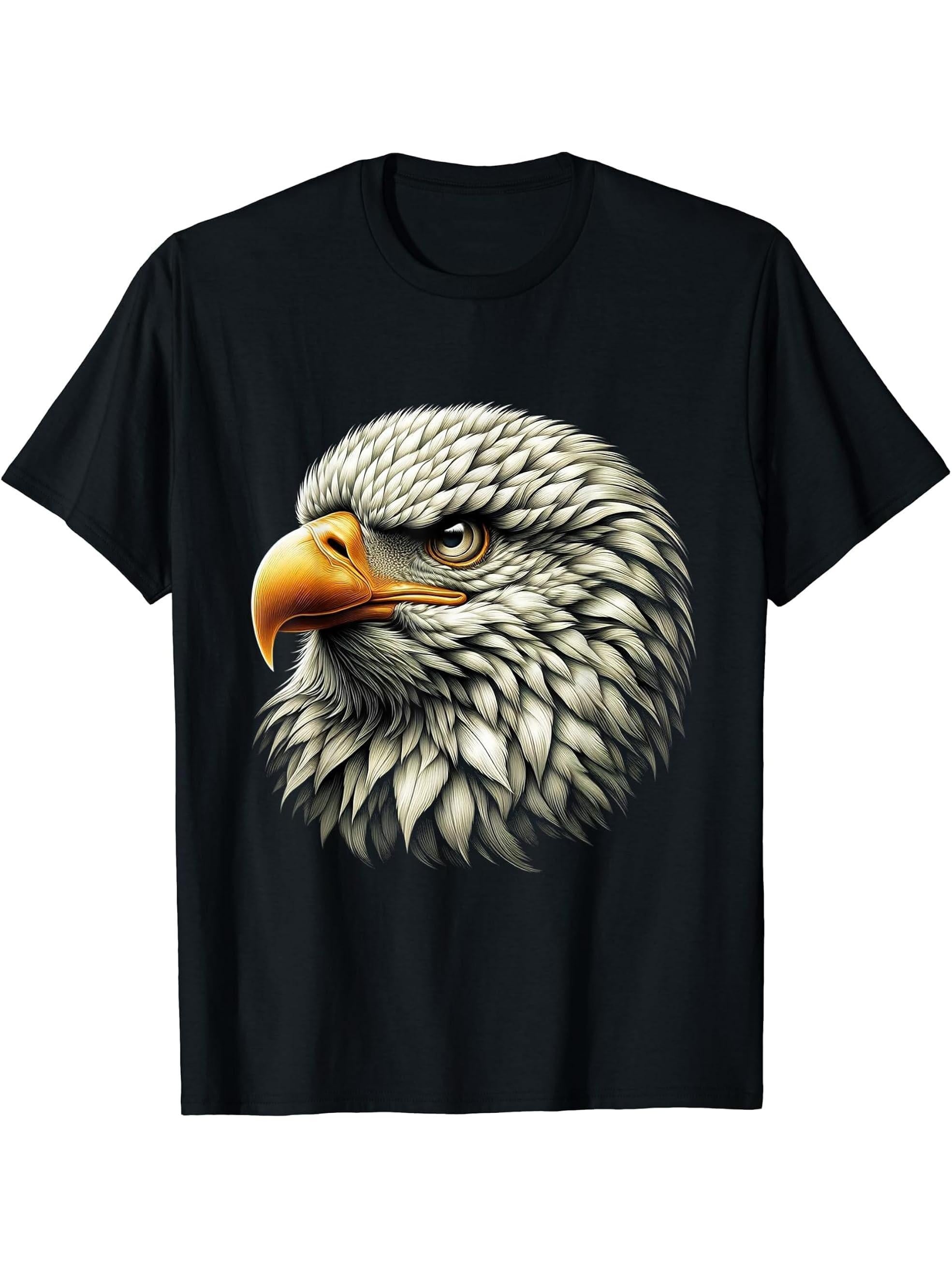 Bald Eagle American National Symbol T-Shirt 180G 100% Cotton Printed Round Neck Short-Sleeve T-Shirt, Gifts for Men Dad Husband Grandpa, S-XXXL, Black
