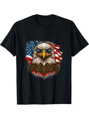 Bald eagle with USA flag T-Shirt 180G 100% Cotton Printed Round Neck Short-Sleeve T-Shirt, Gifts for Men Dad Husband Grandpa, S-XXXL, Black