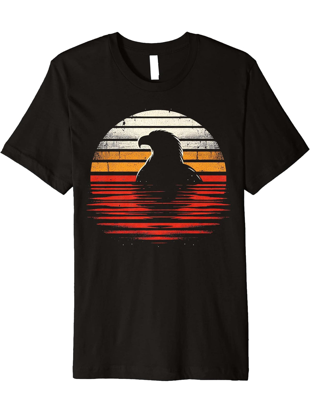 Bald Eagle Bird Sunset Retro Style Safari Vintage 70s Premium T-Shirt 180G 100% Cotton Printed Round Neck Short-Sleeve T-Shirt, Gifts for Men Dad Husband Grandpa, S-XXXL, Black