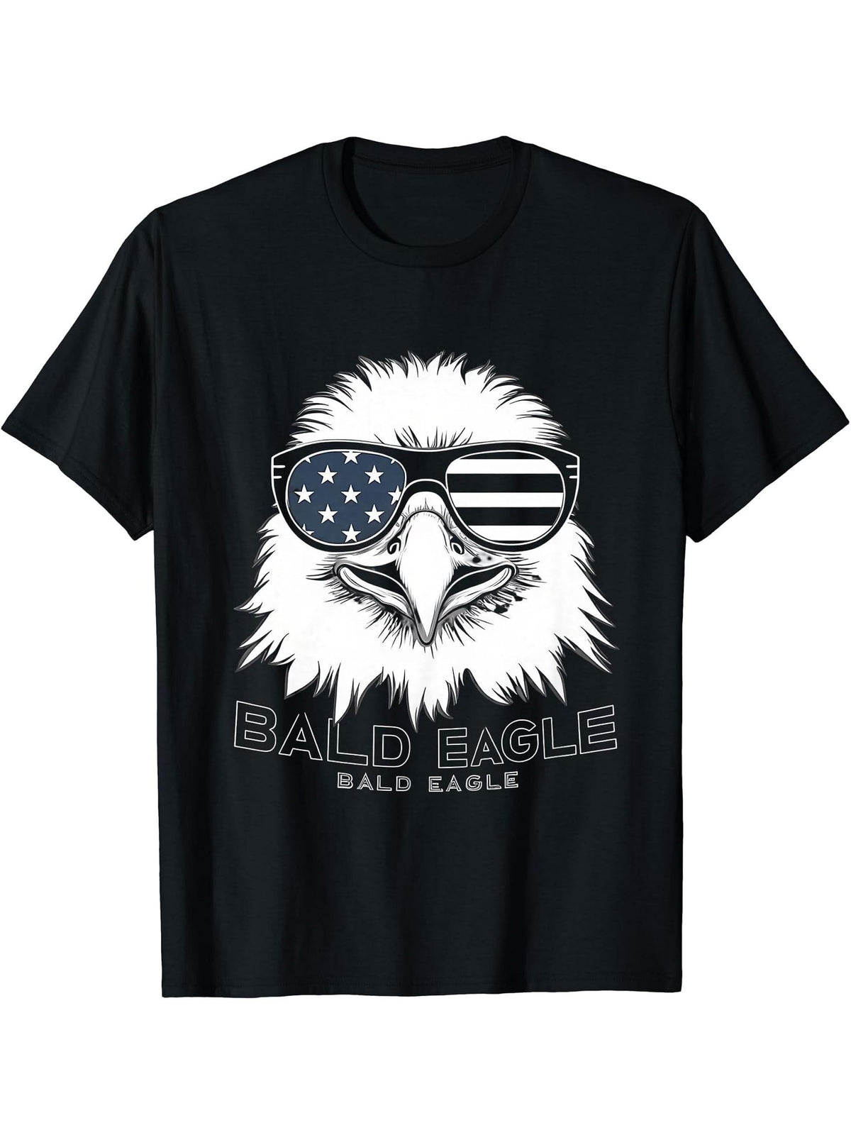 bald eagle american flag shirt 4th Of July T-Shirt 180G 100% Cotton Printed Round Neck Short-Sleeve T-Shirt, Gifts for Men Dad Husband Grandpa, S-XXXL, Black