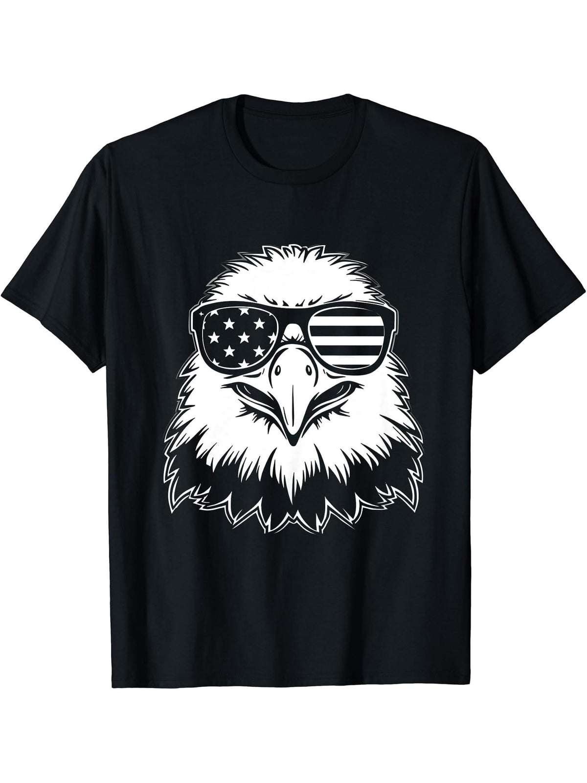 bald eagle american flag shirt 4th Of July T-Shirt 180G 100% Cotton Printed Round Neck Short-Sleeve T-Shirt, Gifts for Men Dad Husband Grandpa, S-XXXL, Black