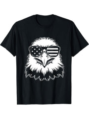 bald eagle american flag shirt 4th Of July T-Shirt 180G 100% Cotton Printed Round Neck Short-Sleeve T-Shirt, Gifts for Men Dad Husband Grandpa, S-XXXL, Black