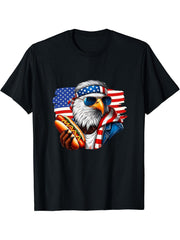 Funny Hotdog American Flag 4th Of July Patriotic Bald-Eagle T-Shirt 180G 100% Cotton Printed Round Neck Short-Sleeve T-Shirt, Gifts for Men Dad Husband Grandpa, S-XXXL, Black