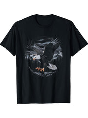 Bald Eagle Flying Across Mountains Forest American T-Shirt 180G 100% Cotton Printed Round Neck Short-Sleeve T-Shirt, Gifts for Men Dad Husband Grandpa, S-XXXL, Black
