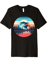 Bald Eagle Bird Sunset Retro Style Safari Vintage 70s Premium T-Shirt 180G 100% Cotton Printed Round Neck Short-Sleeve T-Shirt, Gifts for Men Dad Husband Grandpa, S-XXXL, Black