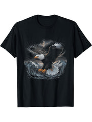 Bald Eagle Flying Across Mountains Forest American T-Shirt 180G 100% Cotton Printed Round Neck Short-Sleeve T-Shirt, Gifts for Men Dad Husband Grandpa, S-XXXL, Black
