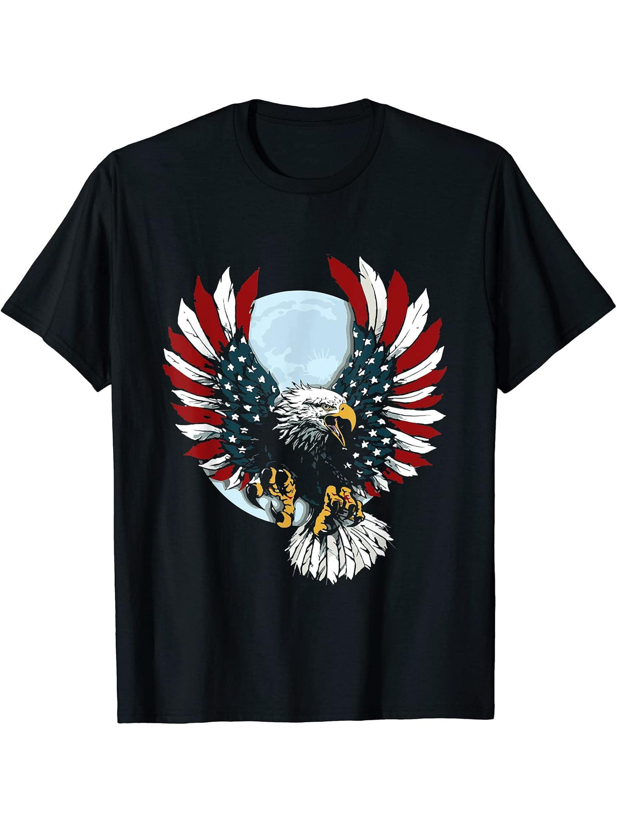 American Flag Flying Bald Eagle Patriotic T-Shirt 180G 100% Cotton Printed Round Neck Short-Sleeve T-Shirt, Gifts for Men Dad Husband Grandpa, S-XXXL, Black