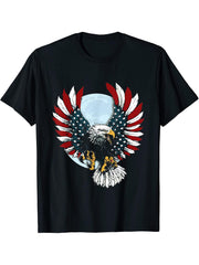 American Flag Flying Bald Eagle Patriotic T-Shirt 180G 100% Cotton Printed Round Neck Short-Sleeve T-Shirt, Gifts for Men Dad Husband Grandpa, S-XXXL, Black