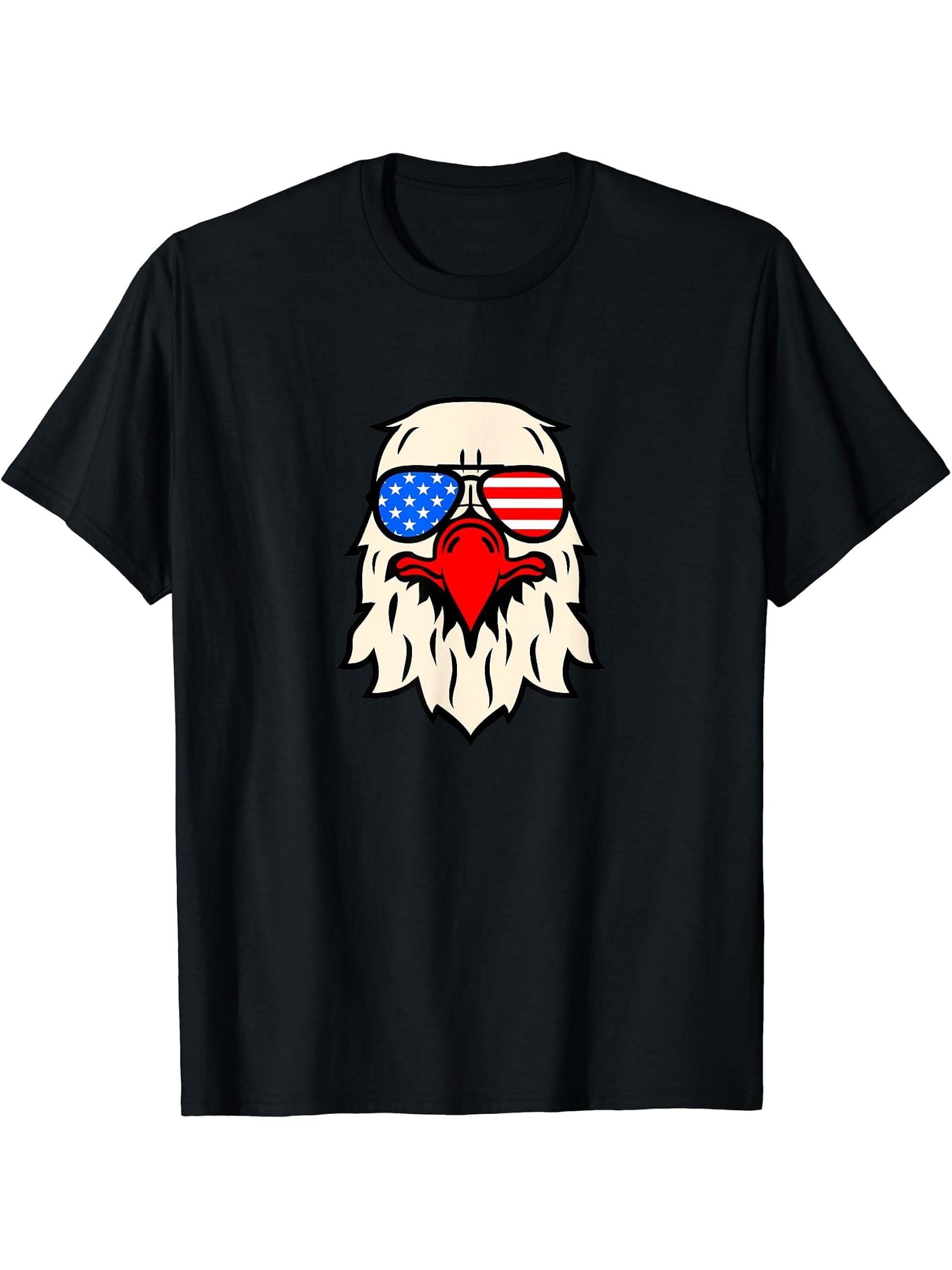 Bald Eagle US Flag, Fourth of July, American Flag T-Shirt 180G 100% Cotton Printed Round Neck Short-Sleeve T-Shirt, Gifts for Men Dad Husband Grandpa, S-XXXL, Black