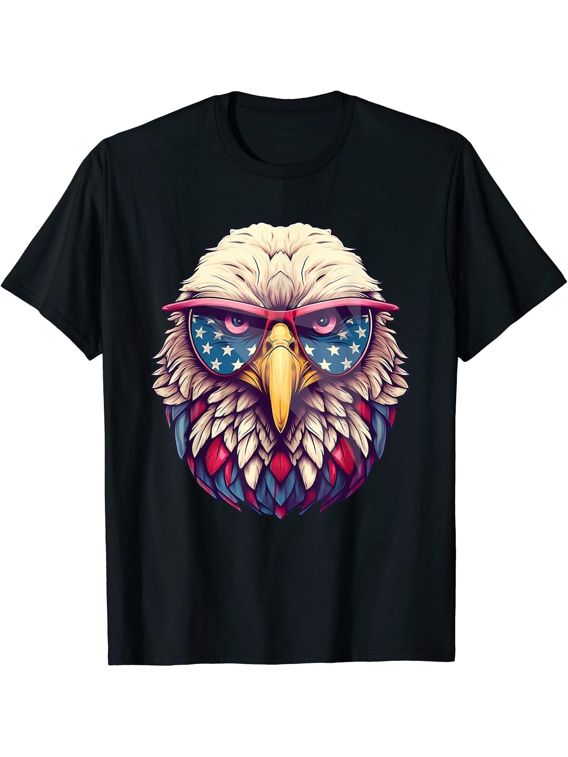 American Flag Patriotic Bald Eagle 4th Of July Men USA T-Shirt 180G 100% Cotton Printed Round Neck Short-Sleeve T-Shirt, Gifts for Men Dad Husband Grandpa, S-XXXL, Black