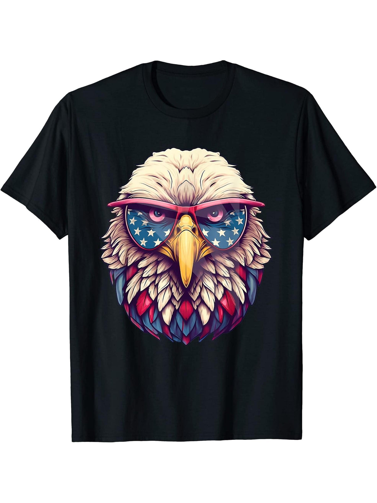 American Flag Patriotic Bald Eagle 4th Of July Men USA T-Shirt 180G 100% Cotton Printed Round Neck Short-Sleeve T-Shirt, Gifts for Men Dad Husband Grandpa, S-XXXL, Black