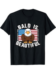Bald Is Beautiful 4th of July Bald Eagle Independence Day T-Shirt 180G 100% Cotton Printed Round Neck Short-Sleeve T-Shirt, Gifts for Men Dad Husband Grandpa, S-XXXL, Black