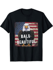 Bald Is Beautiful 4th of July Bald Eagle Independence Day T-Shirt 180G 100% Cotton Printed Round Neck Short-Sleeve T-Shirt, Gifts for Men Dad Husband Grandpa, S-XXXL, Black