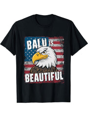 Bald Is Beautiful 4th of July Bald Eagle Independence Day T-Shirt 180G 100% Cotton Printed Round Neck Short-Sleeve T-Shirt, Gifts for Men Dad Husband Grandpa, S-XXXL, Black