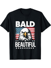 Bald Is Beautiful 4th of July Bald Eagle Independence Day T-Shirt 180G 100% Cotton Printed Round Neck Short-Sleeve T-Shirt, Gifts for Men Dad Husband Grandpa, S-XXXL, Black