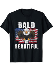 Bald Is Beautiful 4th of July Bald Eagle Independence Day T-Shirt 180G 100% Cotton Printed Round Neck Short-Sleeve T-Shirt, Gifts for Men Dad Husband Grandpa, S-XXXL, Black