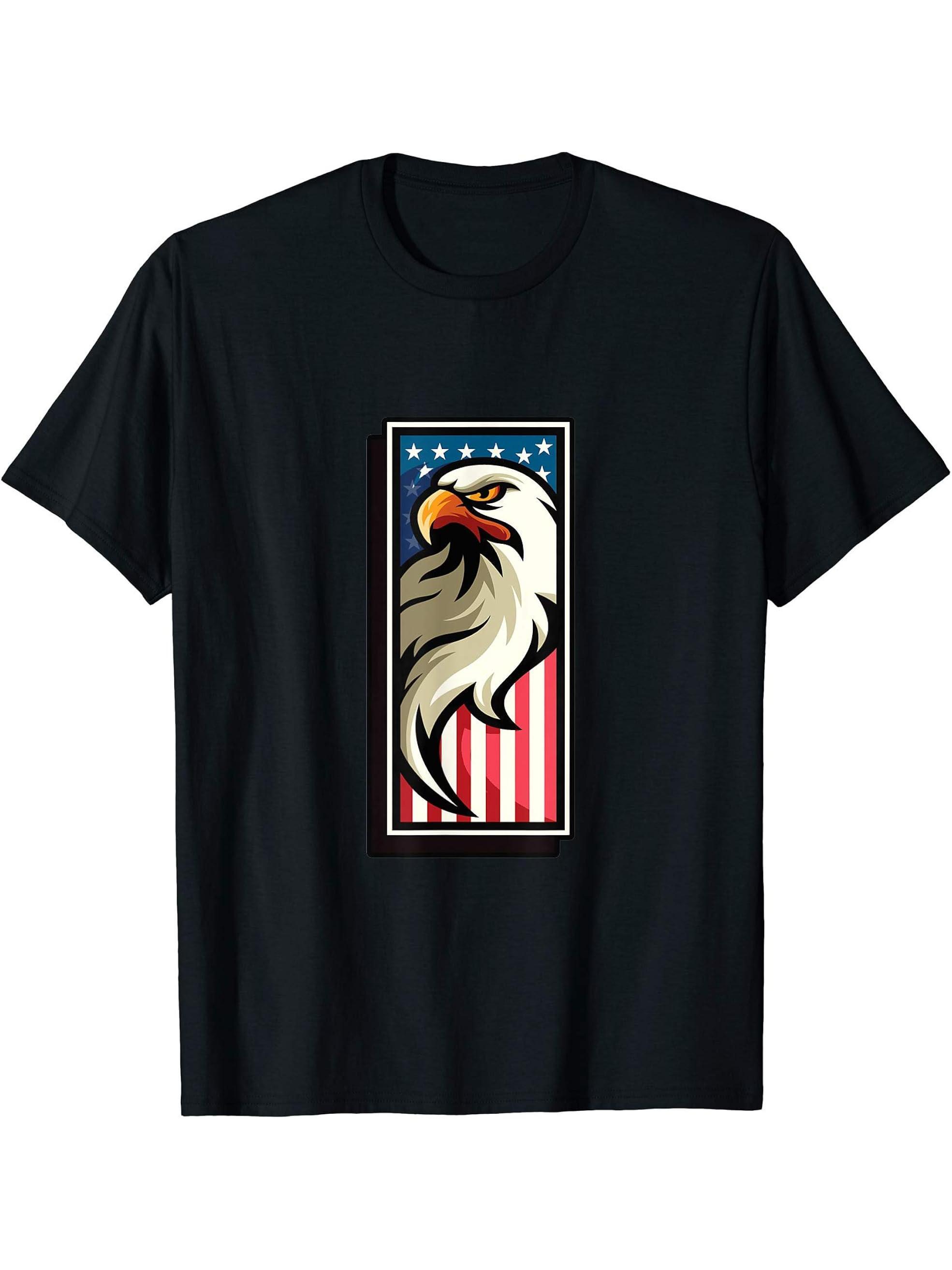 American Flag and Bald eagle Emblem - American Patriot gift T-Shirt 180G 100% Cotton Printed Round Neck Short-Sleeve T-Shirt, Gifts for Men Dad Husband Grandpa, S-XXXL, Black