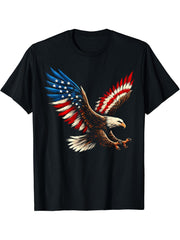 Bald Eagle & Patriotic American Flag 4th Of July T-Shirt 180G 100% Cotton Printed Round Neck Short-Sleeve T-Shirt, Gifts for Men Dad Husband Grandpa, S-XXXL, Black