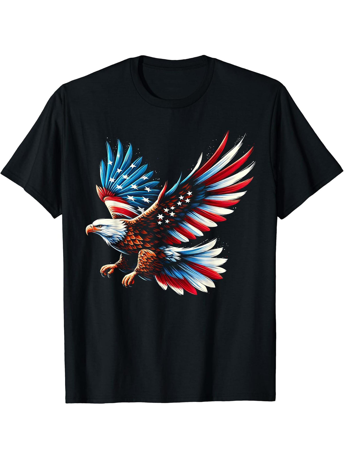 Bald Eagle & Patriotic American Flag 4th Of July T-Shirt 180G 100% Cotton Printed Round Neck Short-Sleeve T-Shirt, Gifts for Men Dad Husband Grandpa, S-XXXL, Black