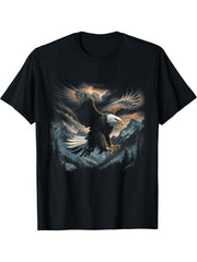 Bald Eagle Flying Across Mountains Forest American T-Shirt 180G 100% Cotton Printed Round Neck Short-Sleeve T-Shirt, Gifts for Men Dad Husband Grandpa, S-XXXL, Black