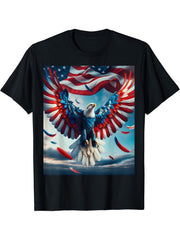 Flag-colored Bald Eagle T-Shirt 180G 100% Cotton Printed Round Neck Short-Sleeve T-Shirt, Gifts for Men Dad Husband Grandpa, S-XXXL, Black