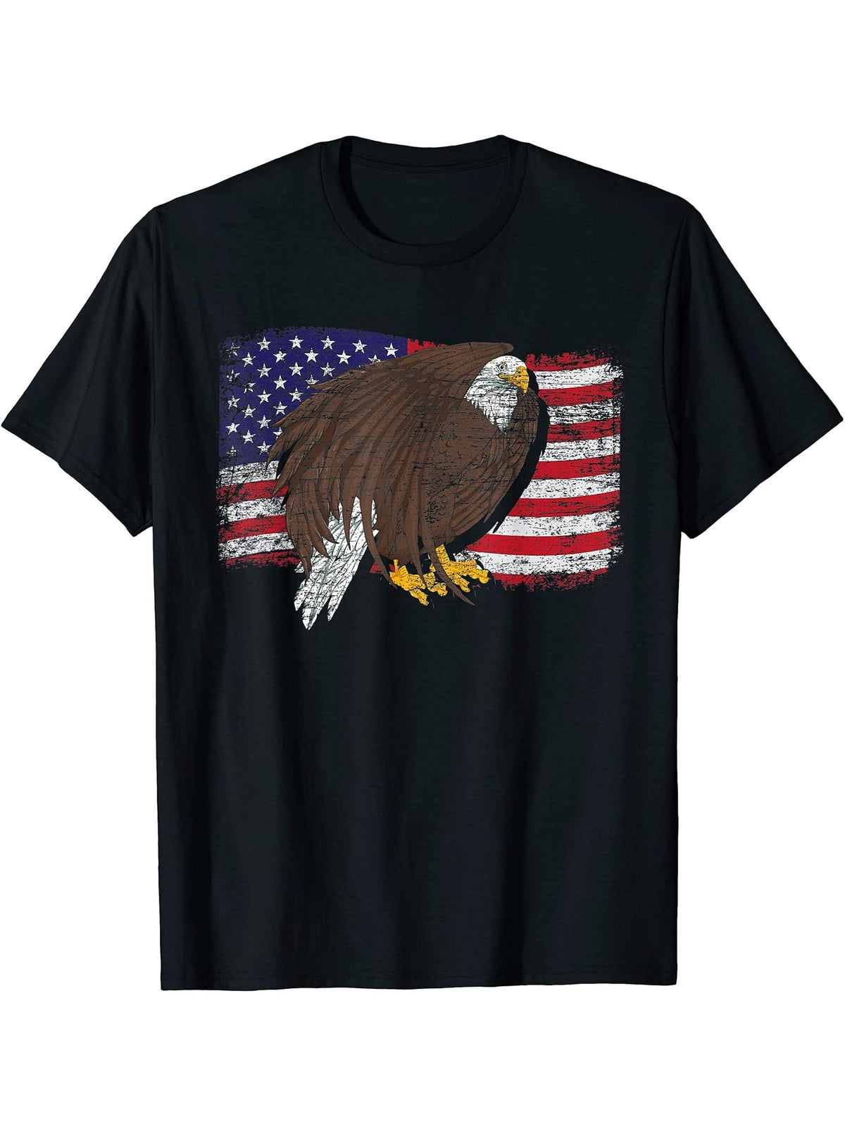 Freedom Pride US Flag Liberty Proud American Bald Eagle T-Shirt 180G 100% Cotton Printed Round Neck Short-Sleeve T-Shirt, Gifts for Men Dad Husband Grandpa, S-XXXL, Black