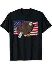 Freedom Pride US Flag Liberty Proud American Bald Eagle T-Shirt 180G 100% Cotton Printed Round Neck Short-Sleeve T-Shirt, Gifts for Men Dad Husband Grandpa, S-XXXL, Black