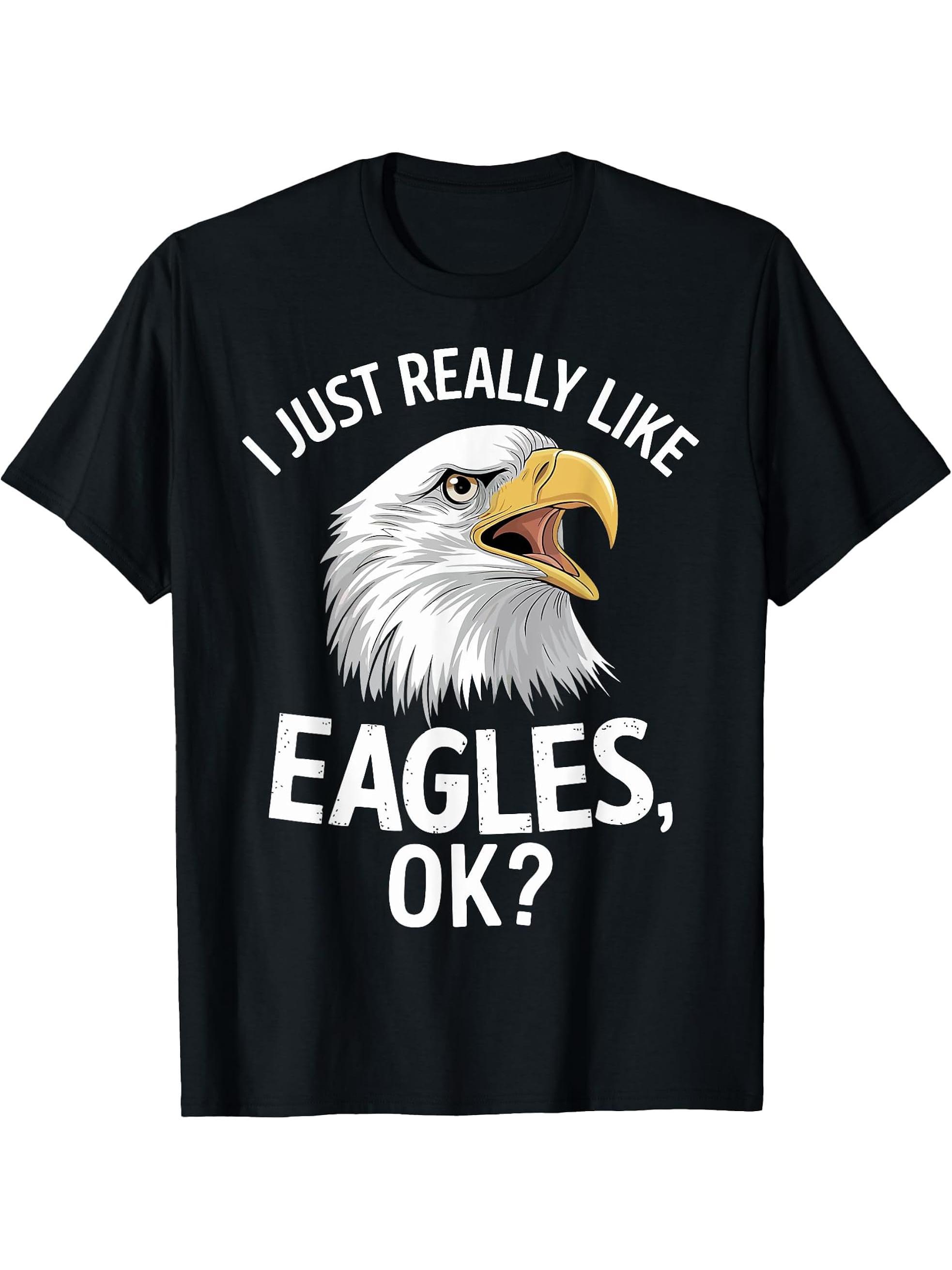 I Just Really Like Eagles Ok Funny Bald Eagle Patriotic T-Shirt 180G 100% Cotton Printed Round Neck Short-Sleeve T-Shirt, Gifts for Men Dad Husband Grandpa, S-XXXL, Black