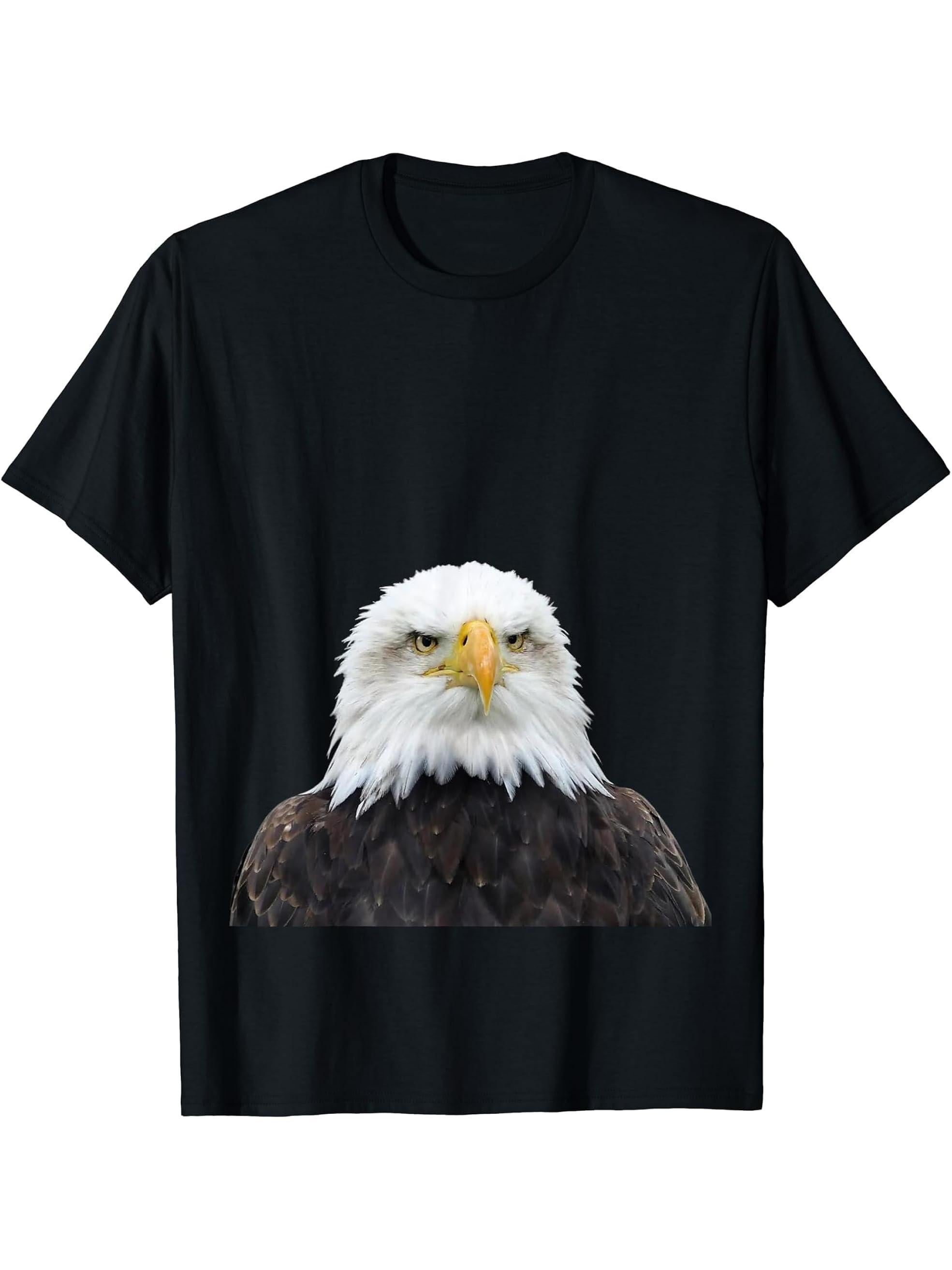 Bald Eagle TShirt American Patriotic 4th July Top Bird Lover T-Shirt 180G 100% Cotton Printed Round Neck Short-Sleeve T-Shirt, Gifts for Men Dad Husband Grandpa, S-XXXL, Black