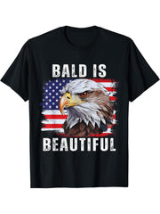 Bald is Beautiful American Bald Eagle 4th of July Vintage T-Shirt 180G 100% Cotton Printed Round Neck Short-Sleeve T-Shirt, Gifts for Men Dad Husband Grandpa, S-XXXL, Black