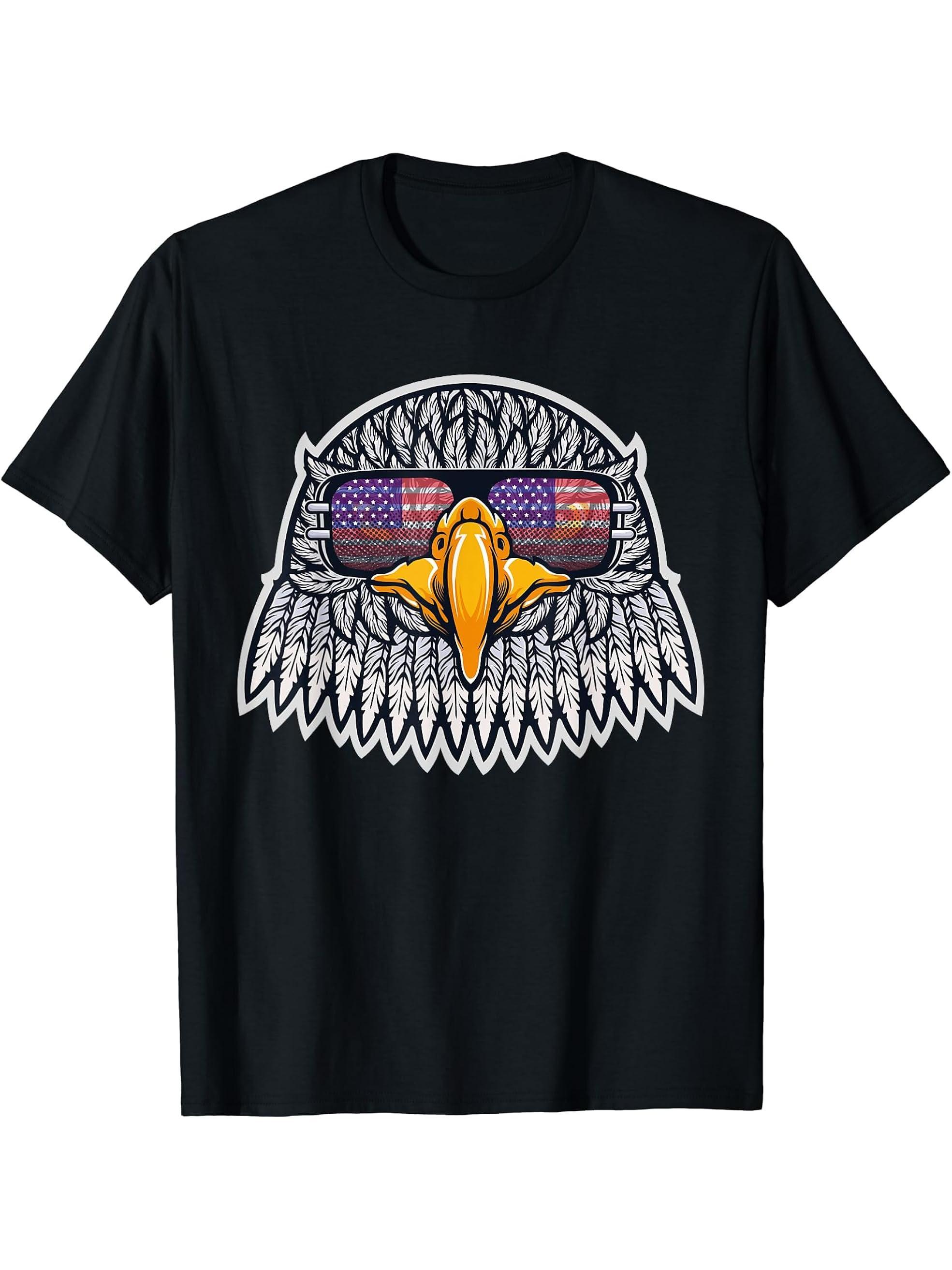 Cool American Bald Eagle Patriot Stand for Flag T Shirt 180G 100% Cotton Printed Round Neck Short-Sleeve T-Shirt, Gifts for Men Dad Husband Grandpa, S-XXXL, Black