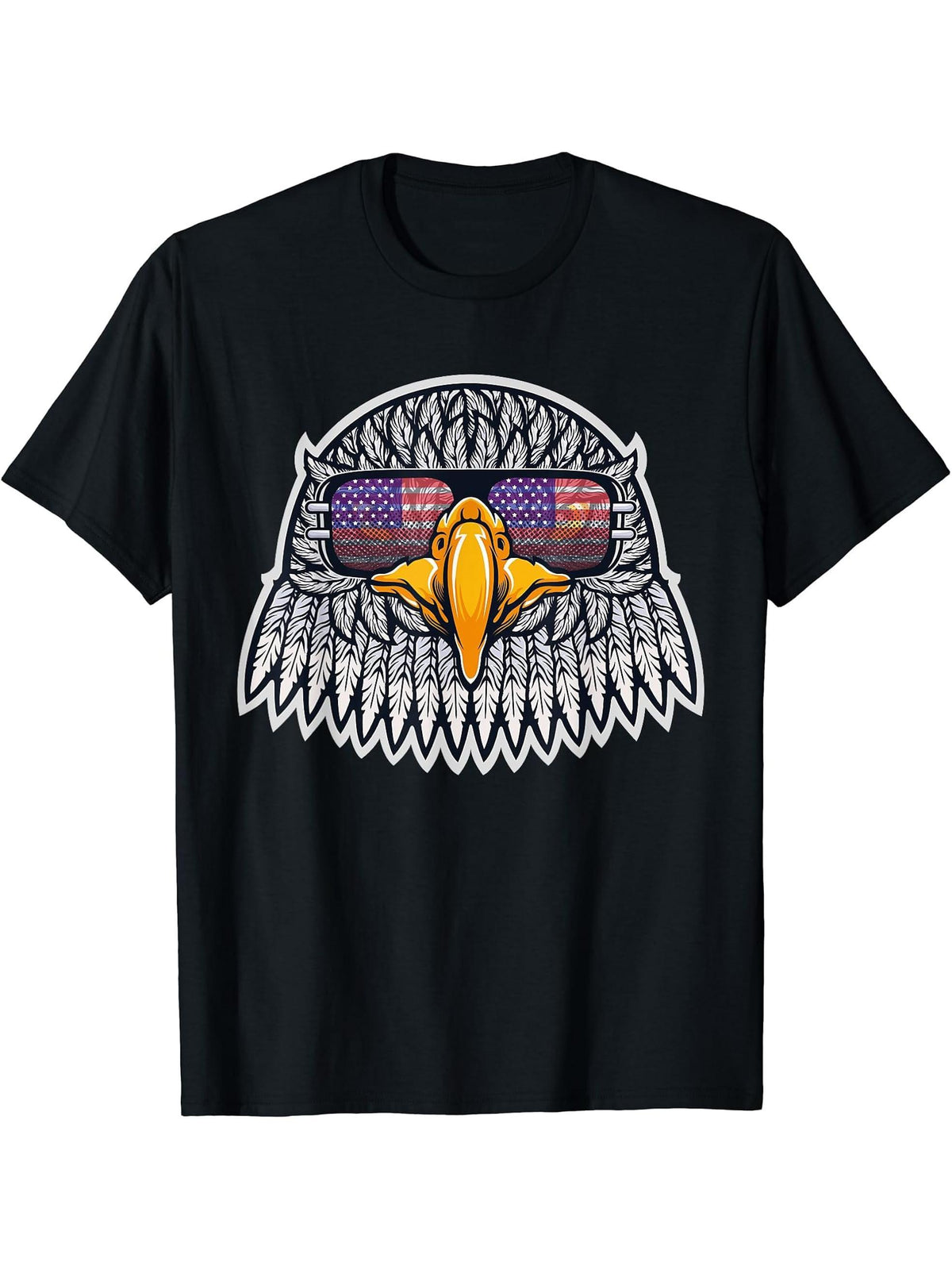 Cool American Bald Eagle Patriot Stand for Flag T Shirt 180G 100% Cotton Printed Round Neck Short-Sleeve T-Shirt, Gifts for Men Dad Husband Grandpa, S-XXXL, Black