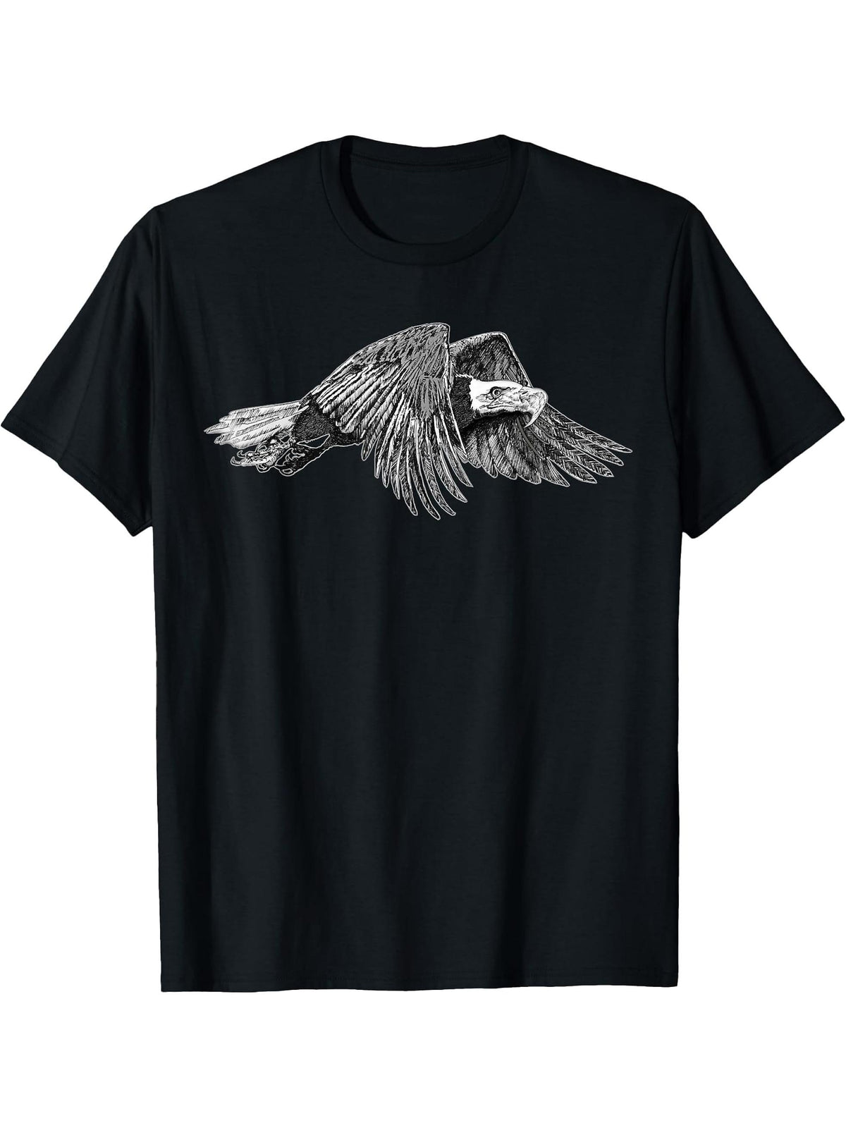Eagle Flying American Bald Eagle Large Birds Predator Art T-Shirt 180G 100% Cotton Printed Round Neck Short-Sleeve T-Shirt, Gifts for Men Dad Husband Grandpa, S-XXXL, Black