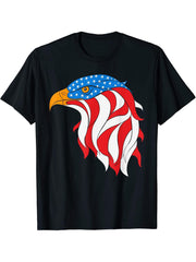American Flag Bald Eagle, July 4th T-Shirt 180G 100% Cotton Printed Round Neck Short-Sleeve T-Shirt, Gifts for Men Dad Husband Grandpa, S-XXXL, Black