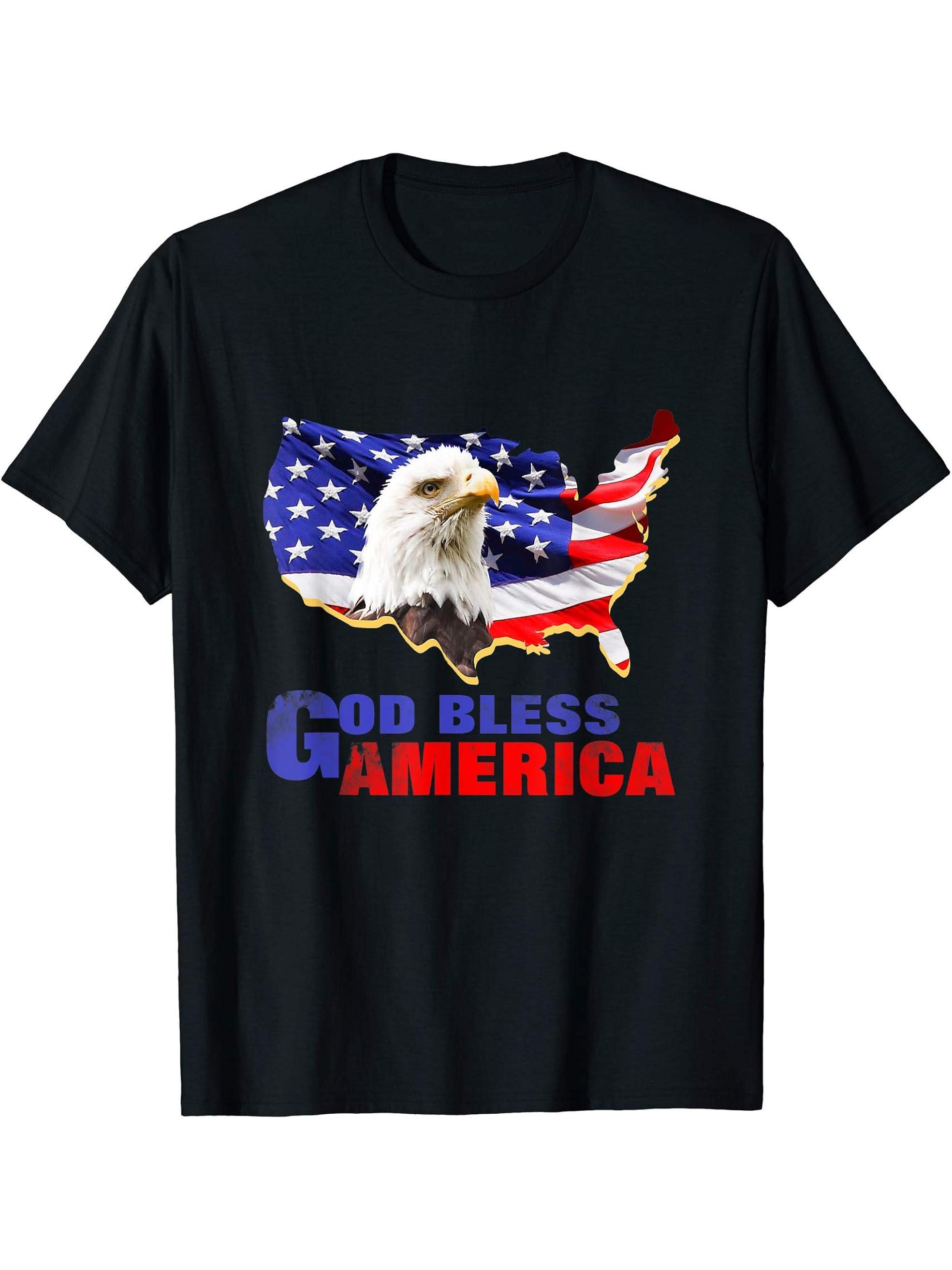 American Bald Eagle USA Stars Stripes Flag T-Shirt 180G 100% Cotton Printed Round Neck Short-Sleeve T-Shirt, Gifts for Men Dad Husband Grandpa, S-XXXL, Black