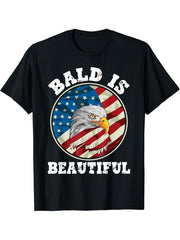 Bald is Beautiful 4th of July Independence Day Bald Eagle T-Shirt 180G 100% Cotton Printed Round Neck Short-Sleeve T-Shirt, Gifts for Men Dad Husband Grandpa, S-XXXL, Black