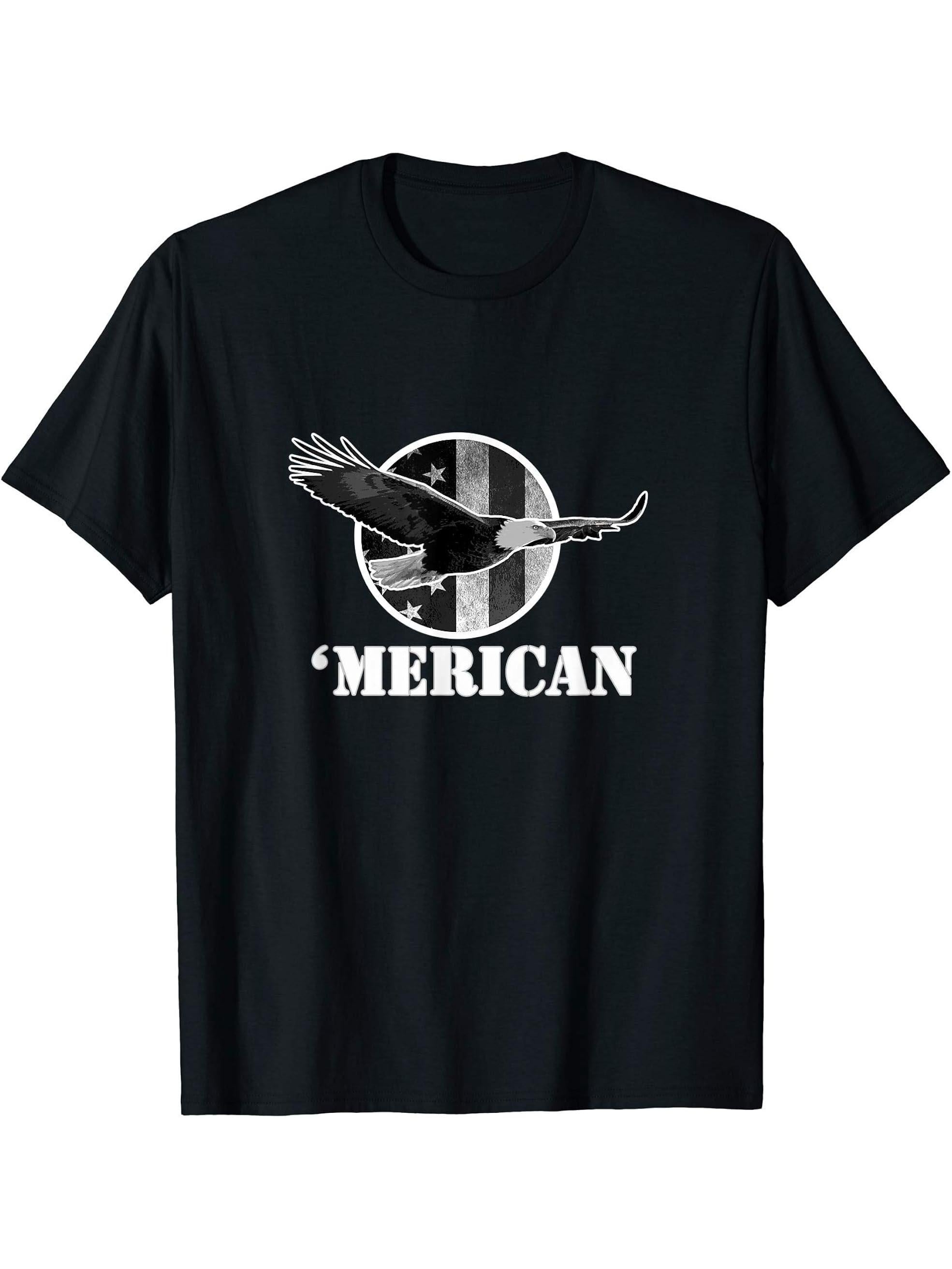 American Patriot Freedom Bald Eagle USA Flag 'Merican Outfit T-Shirt 180G 100% Cotton Printed Round Neck Short-Sleeve T-Shirt, Gifts for Men Dad Husband Grandpa, S-XXXL, Black