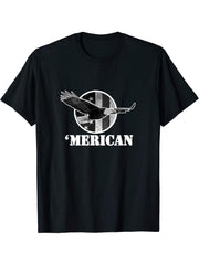 American Patriot Freedom Bald Eagle USA Flag 'Merican Outfit T-Shirt 180G 100% Cotton Printed Round Neck Short-Sleeve T-Shirt, Gifts for Men Dad Husband Grandpa, S-XXXL, Black