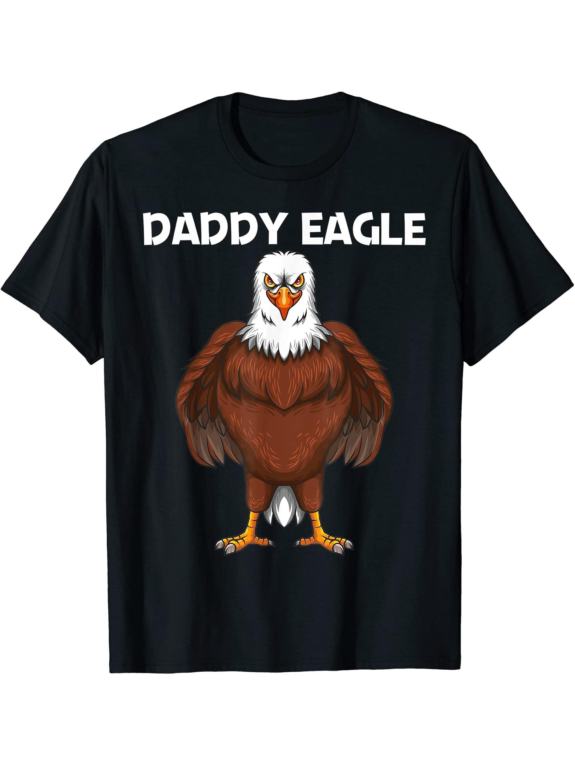 Cool Eagle Design For Men Boys Bald Eagle Animal Bird Lover T-Shirt 180G 100% Cotton Printed Round Neck Short-Sleeve T-Shirt, Gifts for Men Dad Husband Grandpa, S-XXXL, Black